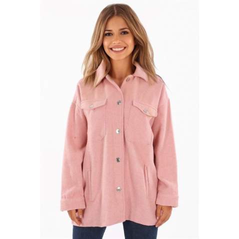 Mad Girls Oversize Soft Pink Woolen Jacket Mg1199 - Pudra