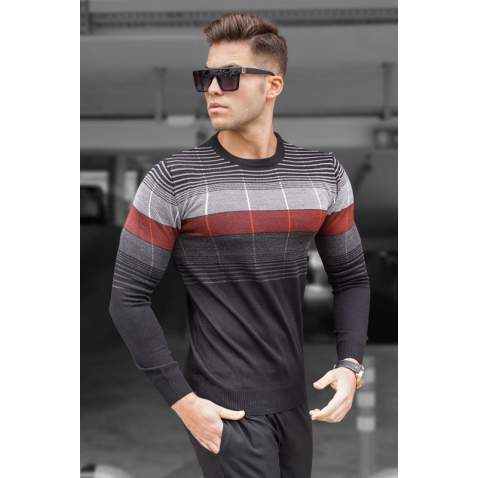 Madmext Black Crewneck Sweater For Men 5608 - Siyah