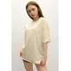 Women Printed Oversize Beige T-Shirt MG1529 - Bej