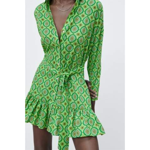 Women Designed Green Dress Top - Yeşil