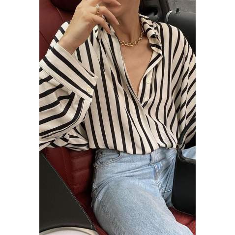 Mad Girls Striped White Shirt MG1383 - Beyaz