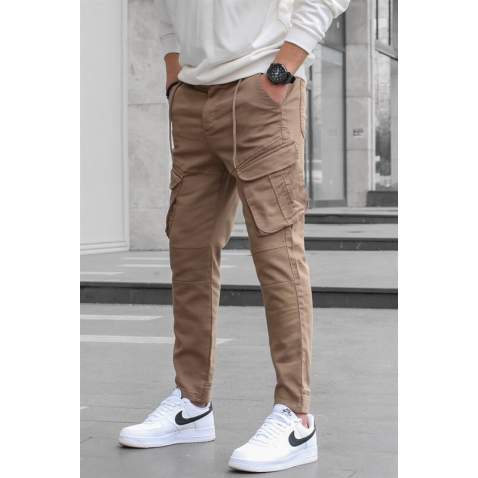 Slim Fit Camel Cargo Trousers For Men 5714 - Camel