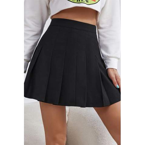 Women Black Pleated Basic Mini Skirt MG1455 - Siyah