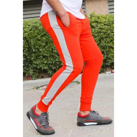 Mens Sweatpants In Striped Design Orange Color 2926 - Turuncu