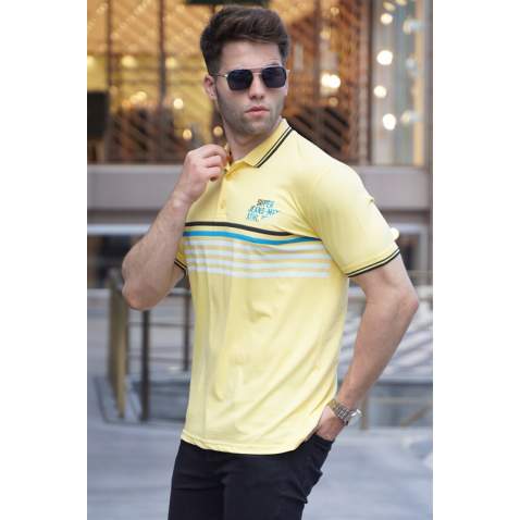 Striped Yellow Polo T-Shirt 5869 - Sarı