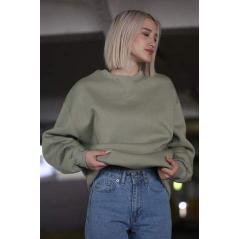 Mint Yeşili Kaşkorse Detaylı Bisiklet Yaka Sweatshirt MG1567 - Mint yeşili