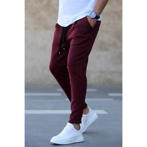 Madmext Men Checkered Maroon Sweatpants 4219 - Bordo