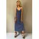 Indigo V Neck Chain Strap Long Dress MG1542 - İndigo