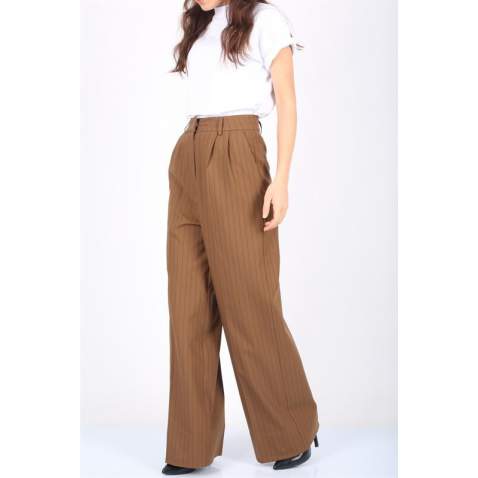 Mad Girls Striped Brown Palazzo Pants MG1332 - Kahverengi