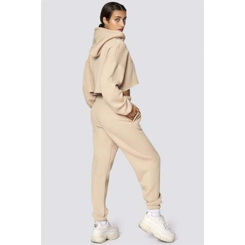 Mad Girls Beige Hooded Women Tracksuit Set MG467 - Bej