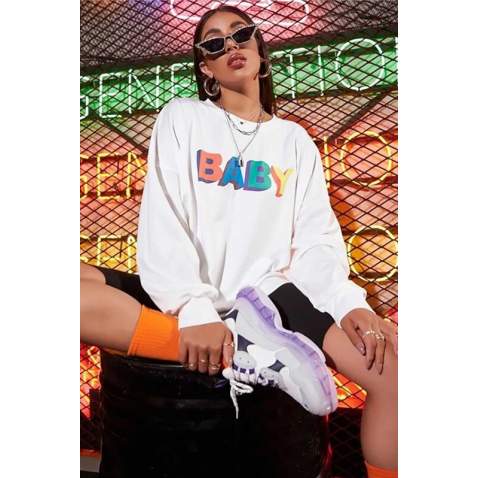 Mad Girls White Baby Printed Sweatshirt MG791 - Beyaz