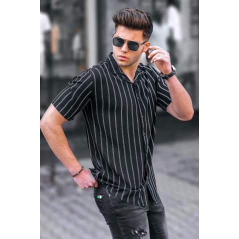 Men Striped Black Shirt 5549 - Siyah