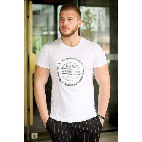 Madmext White Printed T-shirt for Men 2994 - Beyaz