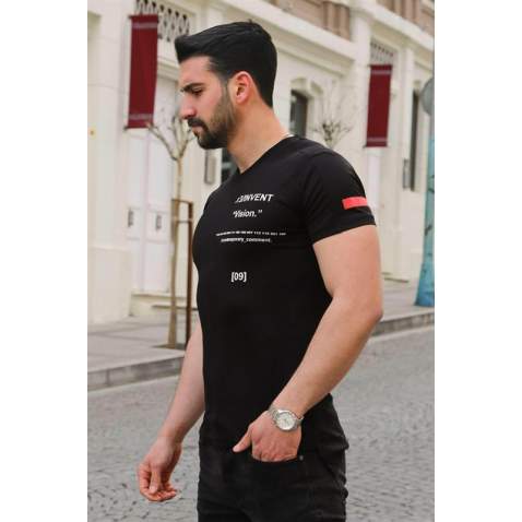 Madmext Black Printed T-shirt for Men 3033 - Siyah