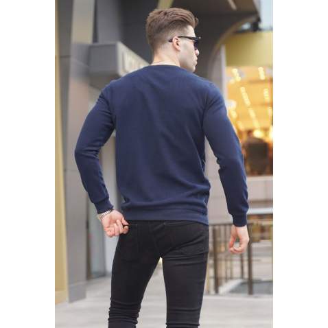 Navy Blue Basic Knitwear Sweater 5965 - Lacivert