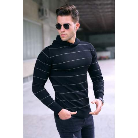 Madmext Men Black Sweater With Hood 5623 - Siyah