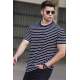 Madmext Men Striped Navy Blue T-shirt 5275 - Lacivert