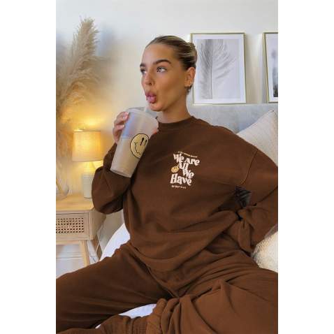 Mad Girls Brown Tracksuit Mg1278 - Kahverengi