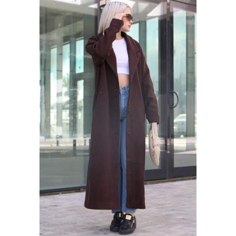 Mad Girls Brown Long Coat MG1302 - Kahverengi