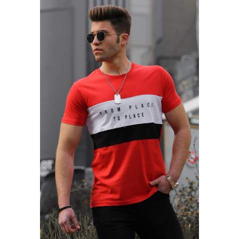 Madmext Red Printed T-shirt for Men 4499 - Kırmızı