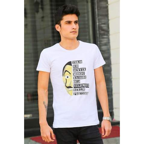 Madmext White Printed T-shirt for Men 4016 - Beyaz