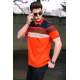 Men Striped Orange Polo T-Shirt - Turuncu