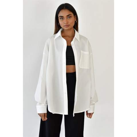 White Oversize Basic Poplin Shirt MG1530 - Beyaz