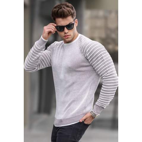 Gray Round Neck Knitwear Sweater 5766 - Kemik rengi