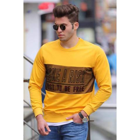 Madmext Yellow Printed Hoodie 4182 - Sarı