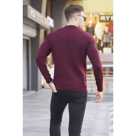 Maroon Designed Knitwear Sweater 5972 - Bordo