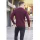 Maroon Designed Knitwear Sweater 5972 - Bordo