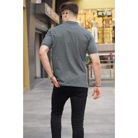 Men Designed Smoke Gray Polo T-Shirt 5889 - Füme