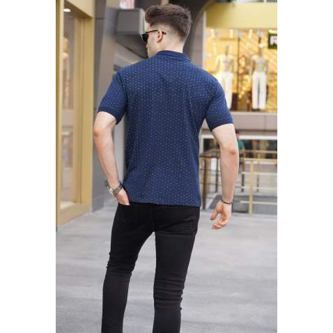 Men Designed Navy Blue Polo T-Shirt 5889 - Lacivert