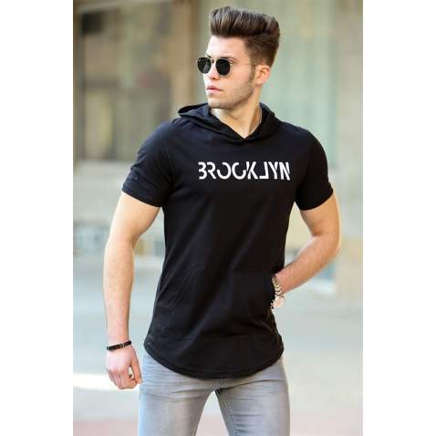 Madmext Black T-shirt with Hood for Men 4506 - Siyah