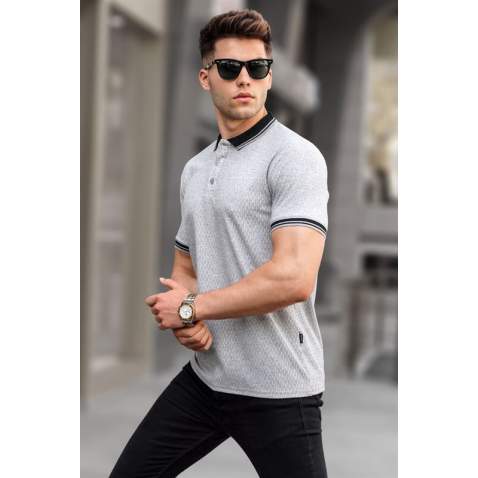 Men Basic Gray Polo T-Shirt 5893 - Gri