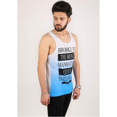 Madmext Men Printed Blue Vest 2295 - Mavi