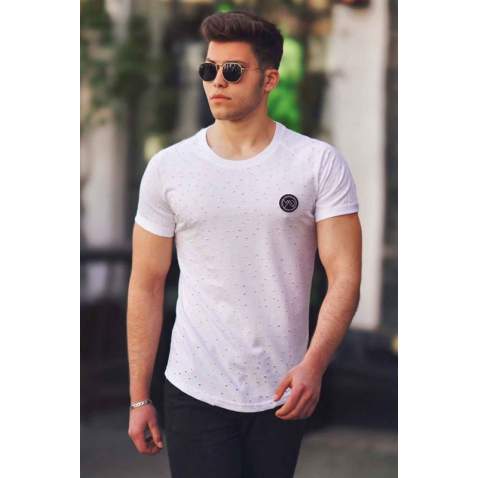 Madmext Men Ripped White T-shirt T4002 - Beyaz