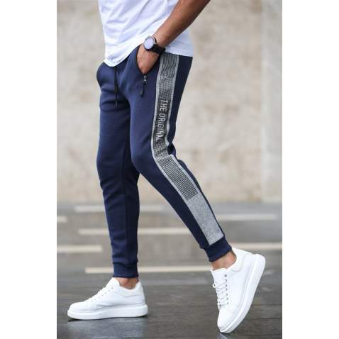 Madmext Navy Blue ''The Original'' Striped Sweatpants 4218 - Lacivert