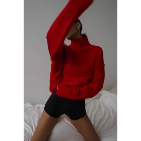 Mad Girls Turtleneck Red Sweater MG1252 - Kırmızı