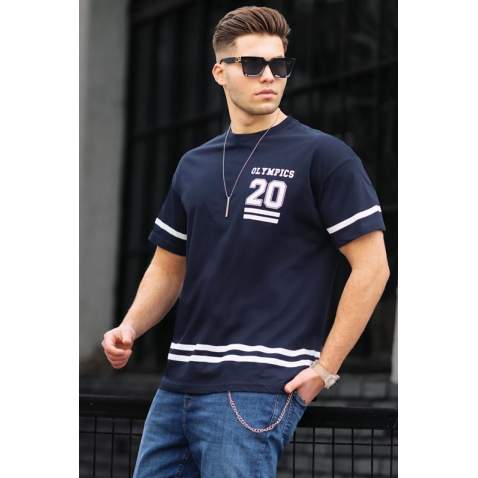 Madmext Men Printed Navy Blue T-shirt 4970 - Lacivert