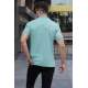 Men Striped Mint Green Polo T-Shirt 5878 - Mint yeşili