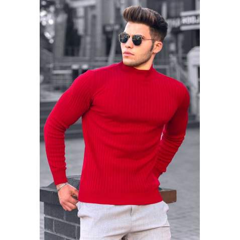 Madmext Red Striped Turtleneck Jumper 4689 - Kırmızı