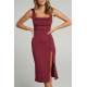 Mad Girls Plain Maroon Midi Dress MG1423 - Bordo