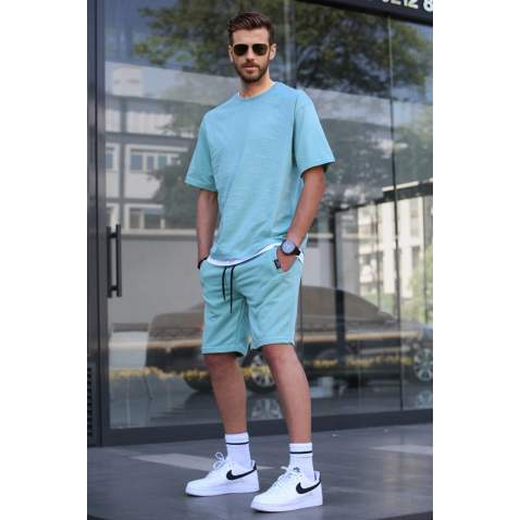 Madmext Men Almond Green T-shirt Shorts Set 5668 - Çağla yeşili