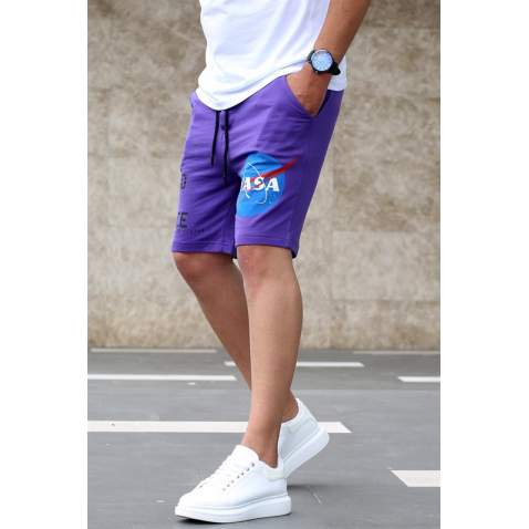 Madmext Purple Nasa Printed Capri for Men 4248 - Mor