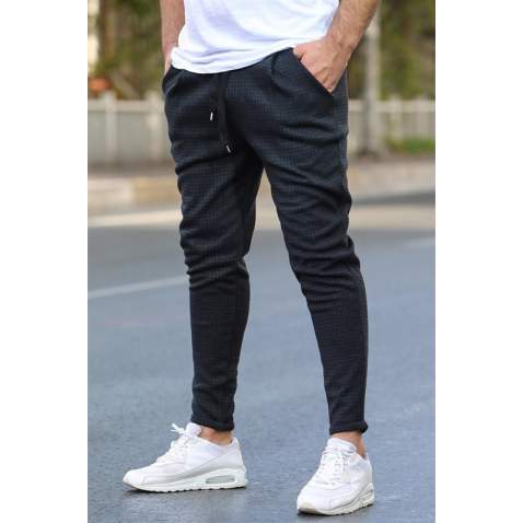 Madmext Men Checkered Black Sweatpants 4219 - Siyah