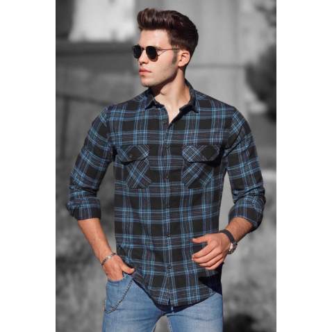 Madmext Men Plaid Blue Shirt 4687 - Mavi