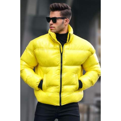 Yellow Shiny Basic Puffer Jacket 5993 - Sarı