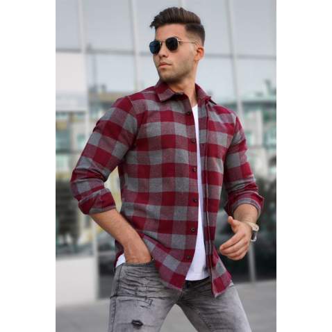 Madmext Men Plaid Maroon Shirt 4664 - Bordo