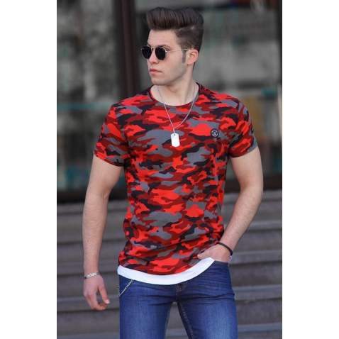 Madmext Men Camouflage Maroon T-shirt 4480 - Bordo